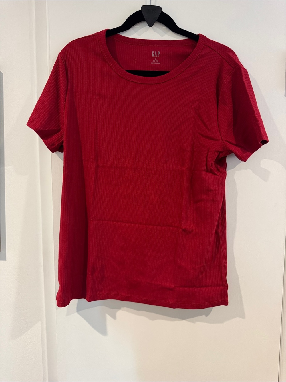 New GAP Women’s Deep Cranberry Red Ribbed Short Sleeve Tee XL